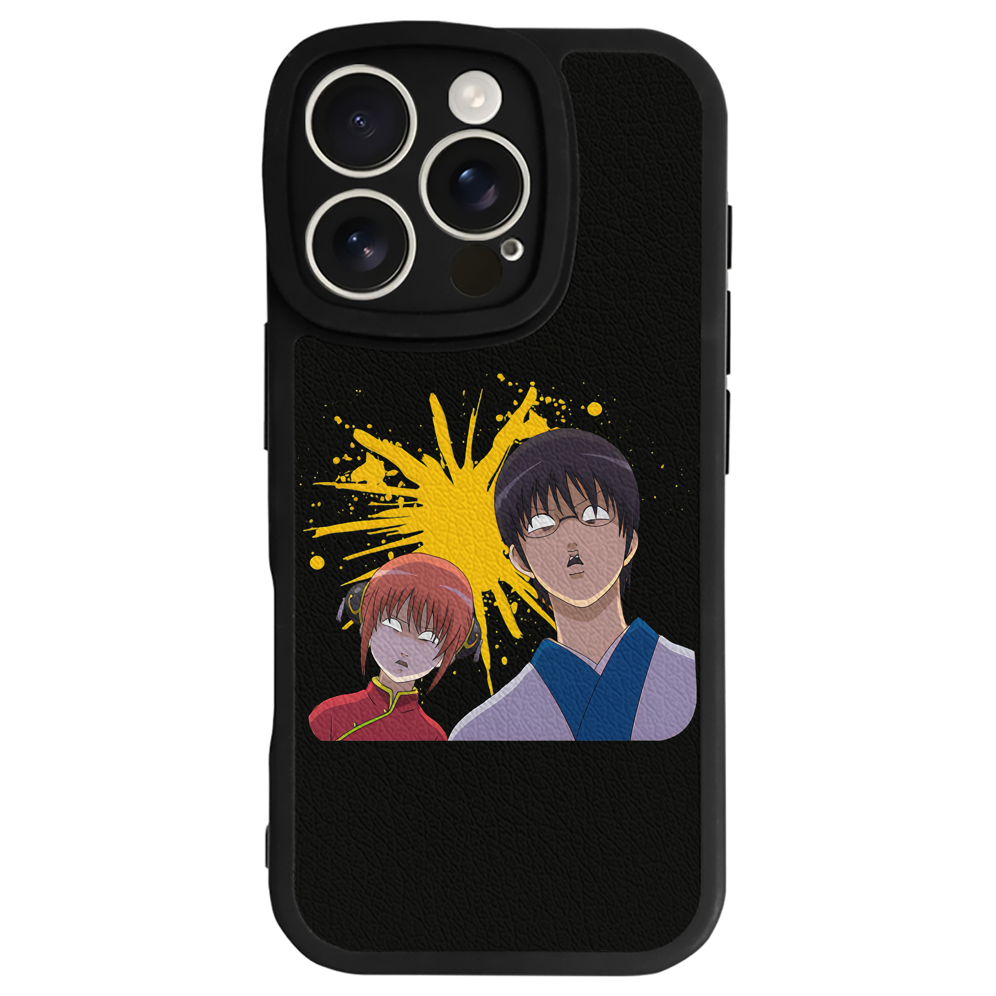 （画像用） ぎんたま 坂田銀時（さかたぎんとき） 神楽 志村新八（しむら しんぱち） GINTAMA Sakata Gintoki Kagura Shimura Shinpachi 【iPhone 16シリーズ対応】シリコンスマホケース（レザー調） 材質：シリコン